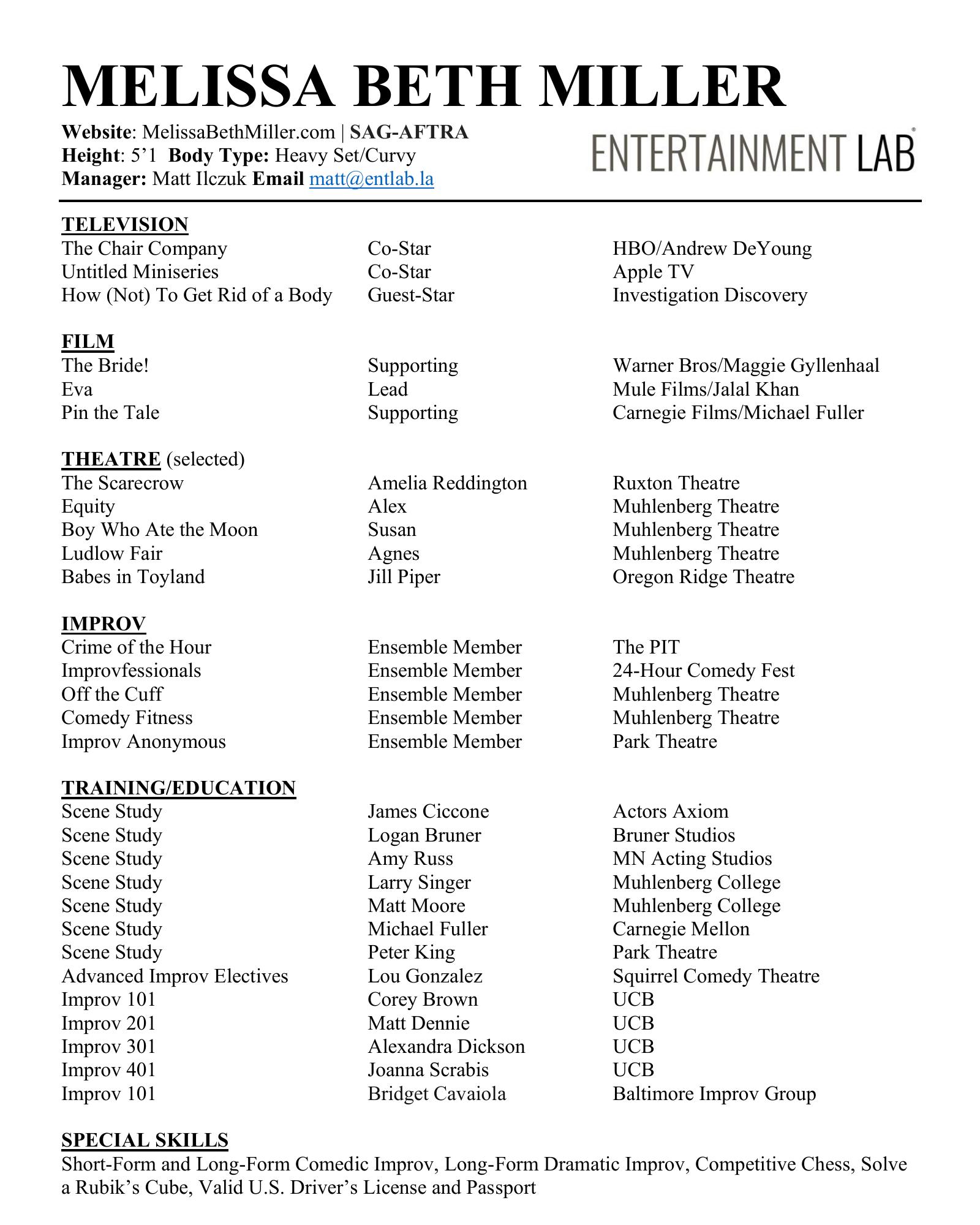 Melissa Beth Miller acting resume